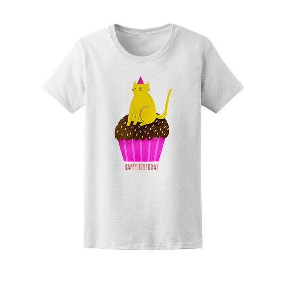 Cute Cat Happy Birthday Cupcake Tee Women's -Image by Shutterstock