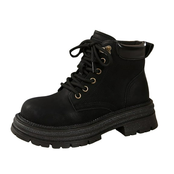 Guttear Women's Work Waterproof Hiking Combat Boots Lace up Low Heel Booties Ankle Boots