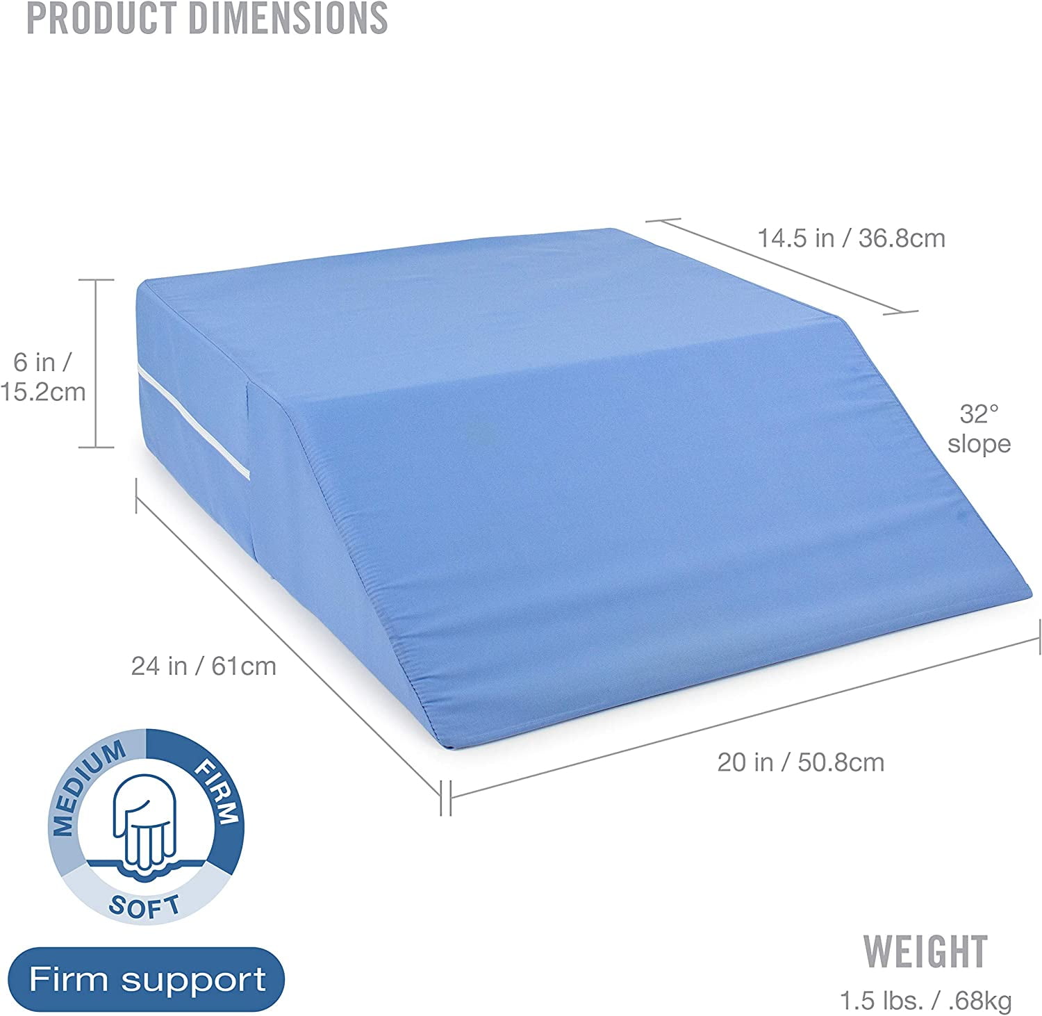 DMI Wedge Pillow, Leg Pillow, Bolster Pillow, Incline Pillow for Leg  Elevation, Snoring, Circulation, Pregnancy, Sciatica, Leg Rest or Foot  Elevation, Blue, 30.5 x 20 x 10 