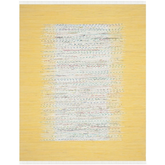 SAFAVIEH Montauk Tennyson Braided Border Cotton Area Rug, Ivory/Yellow, 2'6" x 4'