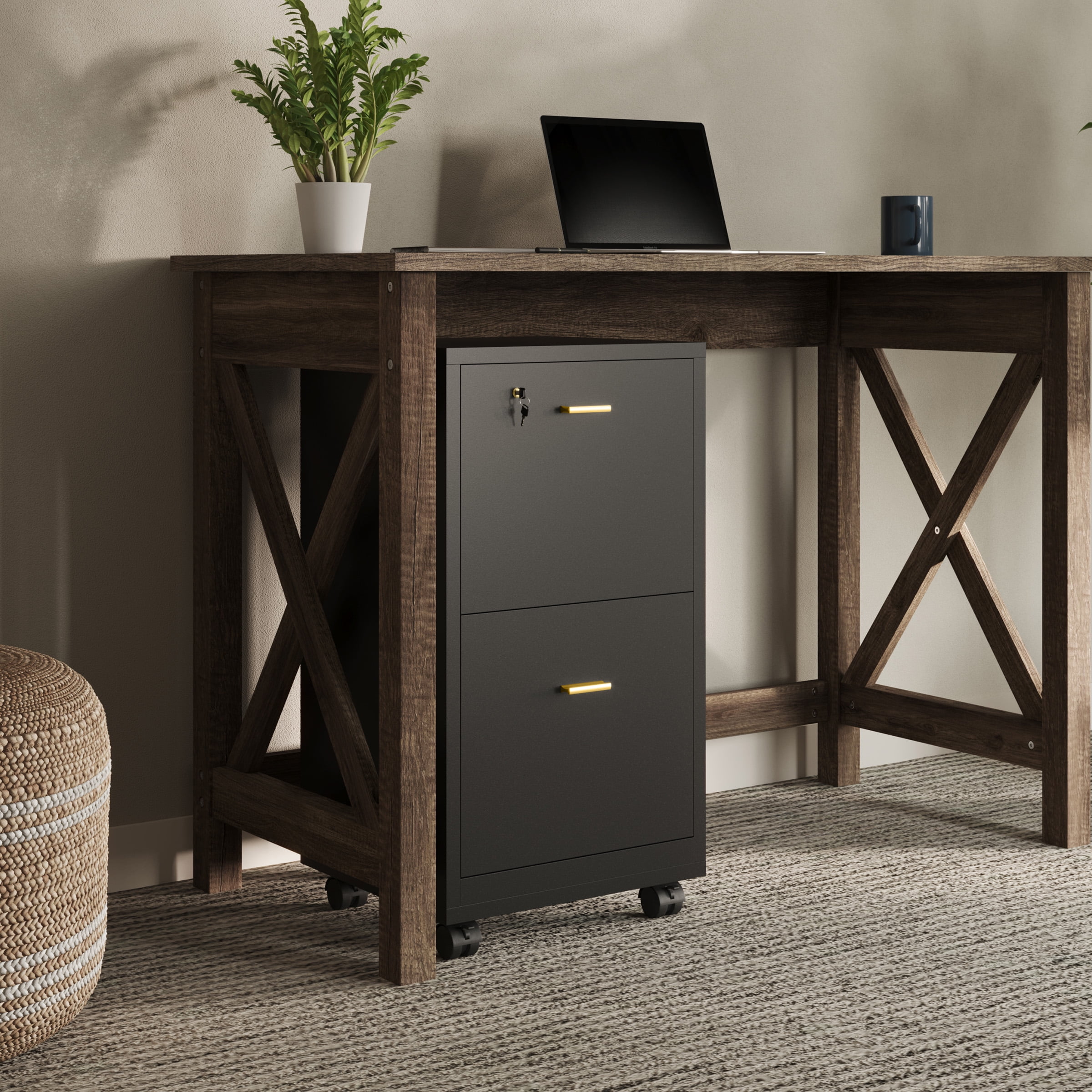 Lavish Home 2 Drawer File Cabinet - Rolling Filing Cabinet with Lock, Black