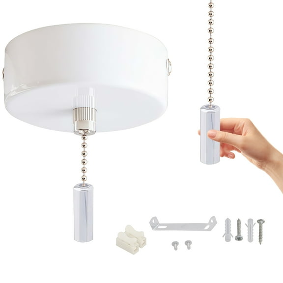 60mm Round Pull Chain Switches Fixtures 150cm Long Cord Strong Metal Housing Decorative Lamp Control Device for Ceiling