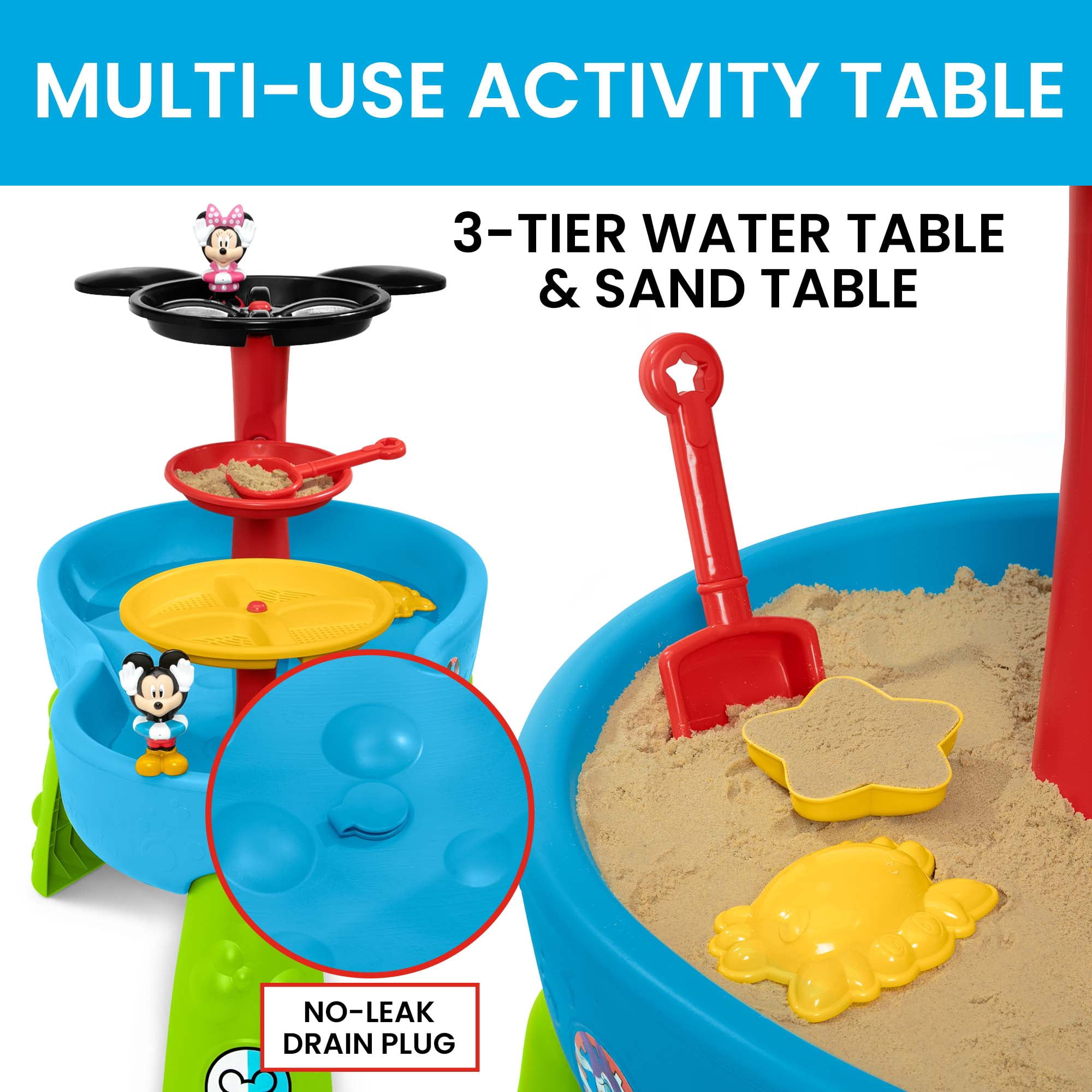 Disney Mickey Mouse Water Table by Delta Children - 3-Tier Water Table with 11-Piece Toy Set, Blue