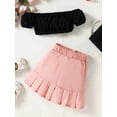 thumbnail image 5 of Bagilaanoe 2Pcs Little Girls Skirt Set Off-Shoulder Short Sleeve Crop Tops + Pleated Skirt with Belt 3T 4T 5T 6T 7T 8T Kids Casual Outfits, 5 of 9