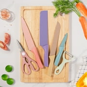 TJ POP Colorful Kitchen Knife Set 6 PCS, Colored Knives Set with Non-Stick Coating, Chef Boxed Knives Set for Cooking, Camping, Travel, Picnic, BBQ and RV