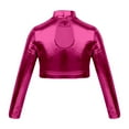 thumbnail image 5 of XIAOCHA Women Metallic Crop Top Long Sleeve Turtleneck Form Fitting Blouse Shiny Party Night Clubwear Tops, 5 of 7