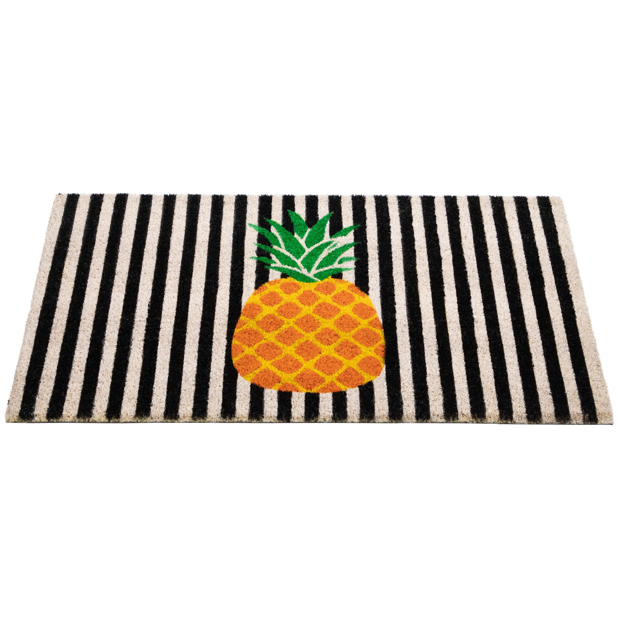 Ivory and Orange Pineapple Striped Natural Coir Outdoor Doormat - 18