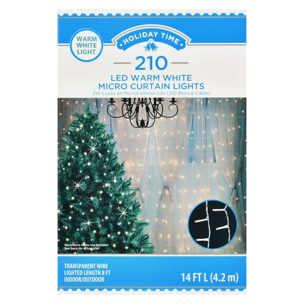 Holiday Time LED Micro Curtain Christmas Lights, 8', Warm White, 210