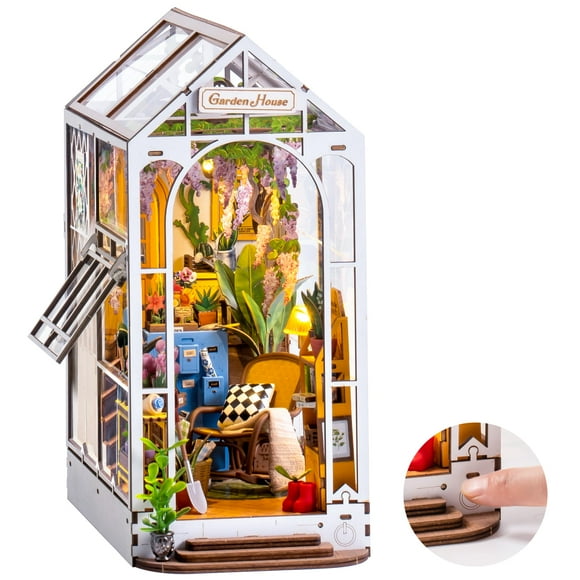 ROBOTIME Book Nook Kit DIY Miniature House with LED Light Booknook Bookshelf Insert Decor Wooden Bookend Craft Hobby Diorama Kit Unique Gifts