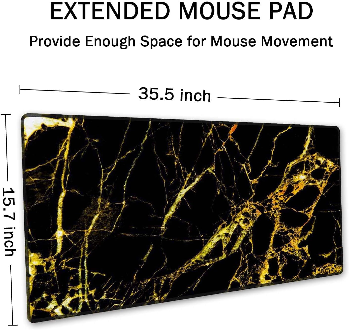 Extended Mouse Pad, XXL Gaming Mouse Pads, Large Big Mousepad Laptop Computer Keyboard Mat Desk Pad with Non-Slip Base Stitched Edge for Gaming Office, 35.5 x 15.7 inch, Gold Marble