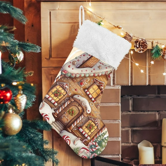 Gingerbread House Cookies Trees Christmas Stockings Xmas Stocking for Family Holiday Season Party Decorations