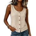 thumbnail image 2 of Tank Tops for Women Sleeveless Round Neck Plaid Button Shirts, 2 of 9