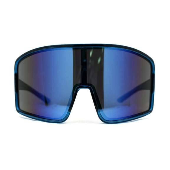 Mens Color Mirror Super Oversized Wrap Rectangle Plastic Sport Sunglasses Blue Mirror