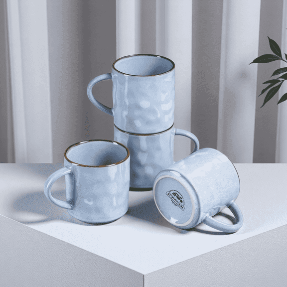 Onader 14OZ Coffee Mugs Set of 4, Stoneware Tea Mug Set with Handle, Ceramic Cups for Latte/Cocoa/Cappuccino, Dishwasher & Microwave Safe - Grey Blue