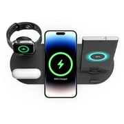 COFEST Electronics Gadgets,15W Six-in-one Wireless Charging 360° Rotating Charger,Wireless Fast Charging,Smart Watch Charging Stand,Wireless Earphone Charging Base,Black,