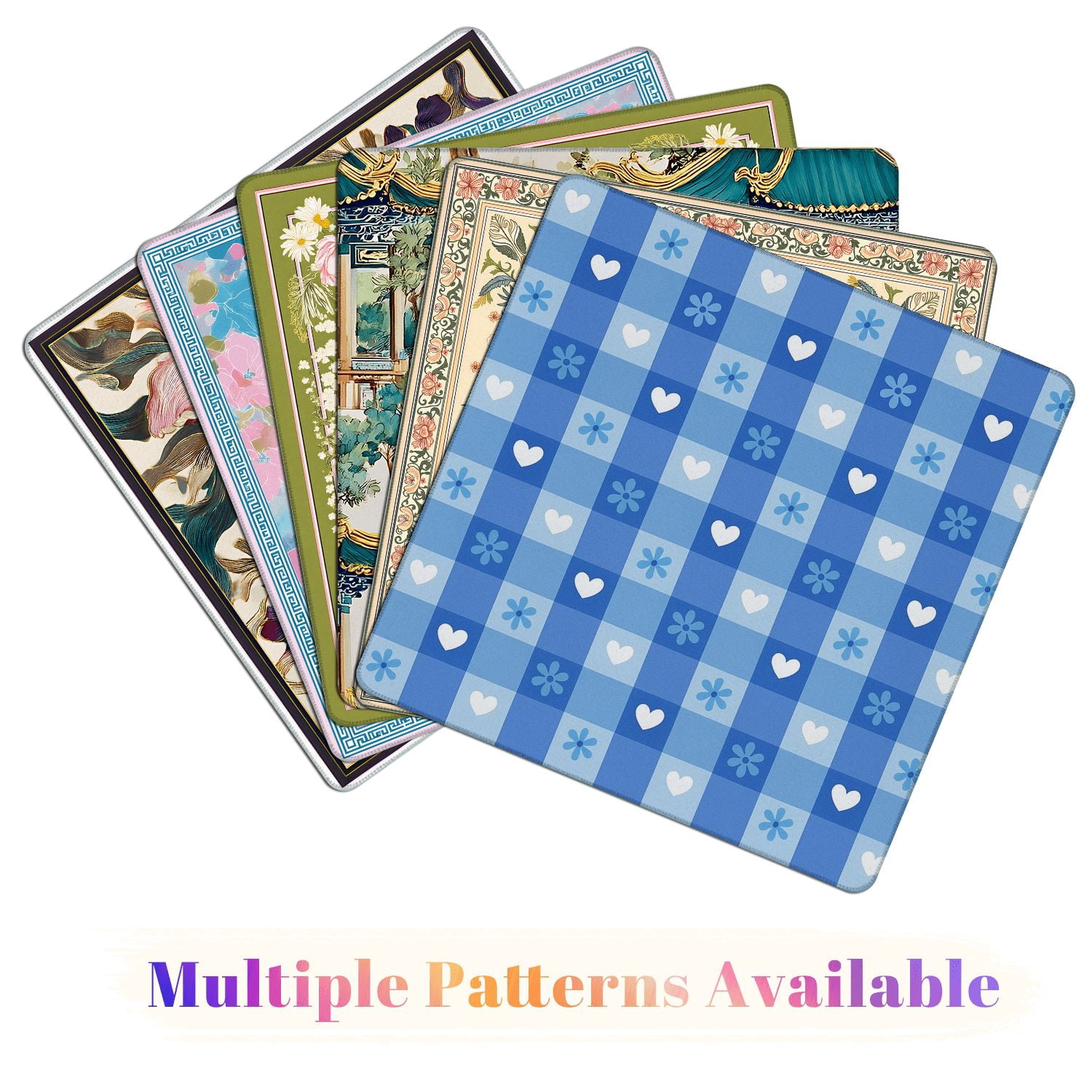 Mahjong Mat 31.5" x 31.5" Blue Heart Flower Soft Checkered Design Non-Slip Noise Reduction American Mahjong Tiles Table Cover for Dominoes Poker Card Board Games Gift