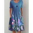 thumbnail image 2 of Vestido Frontal Plisado Con Estampado Floral, Vestido Informal De Manga Corta Con Dos Bolsillos, Ropa De Mujer, 2 of 4