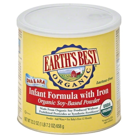 Earth's Best Organic Lactose-Free Powder Baby Formula, 23.2 oz Canister, with Iron