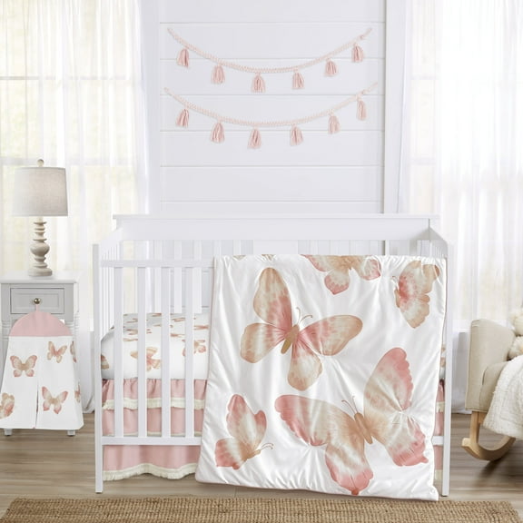 Sweet Jojo Designs Butterfly Pink and Taupe 4 Piece Crib Bedding Set