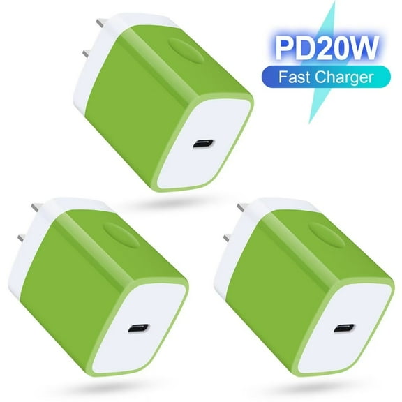 USB C Charger Block,3PCS AILKIN 20W PD Type C Block Chargers Wall Charger Block Fast Charging Charger Plug Power Adapter USB C Brick Cube,Green