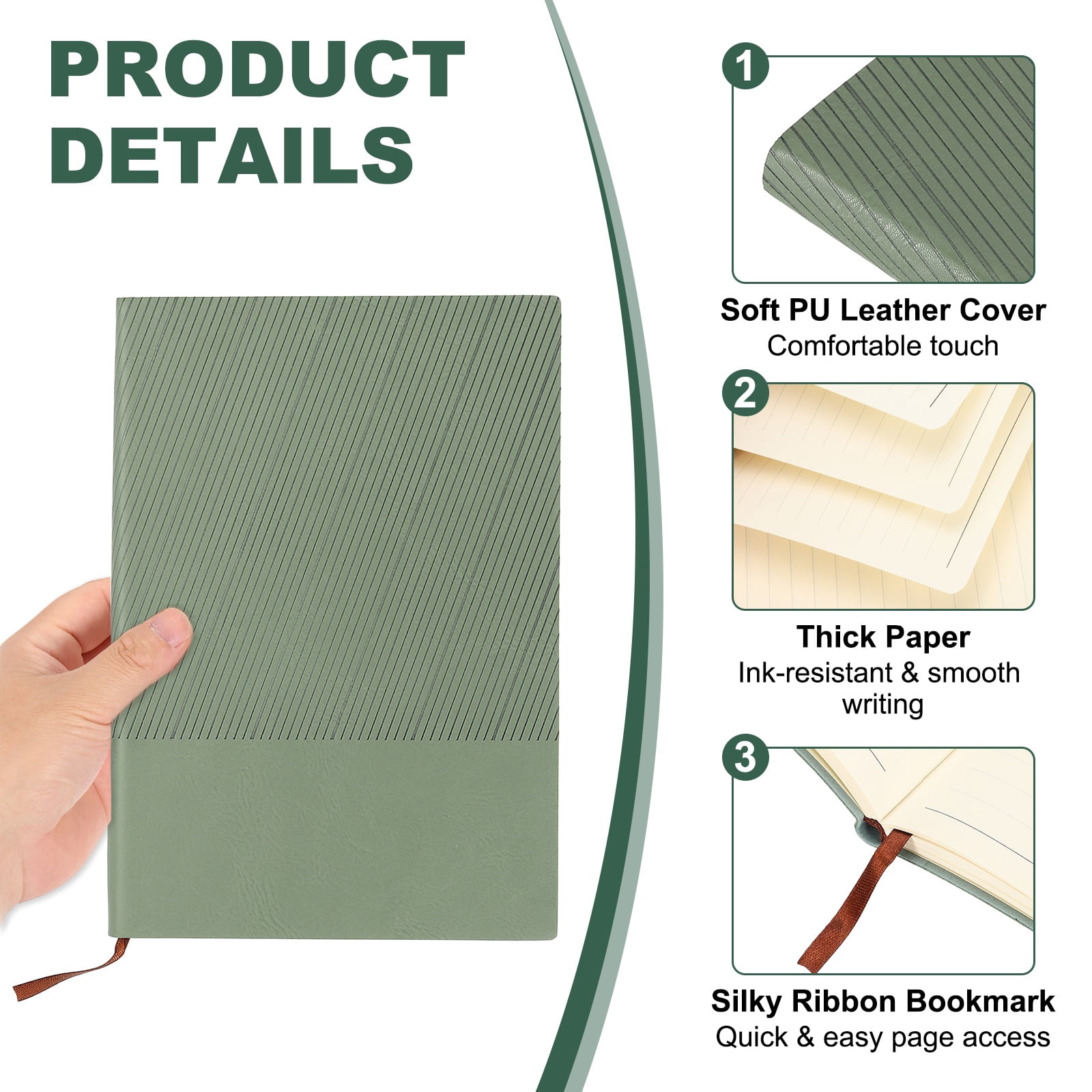 Uxcell Lined Journal Notebook 8.3" x 5.7", 2 Pcs A5 98 Pages Journaling Notebooks 80 GSM Thick Paper, Pu Leather Daily Journal Book Ribbed Texture, Green