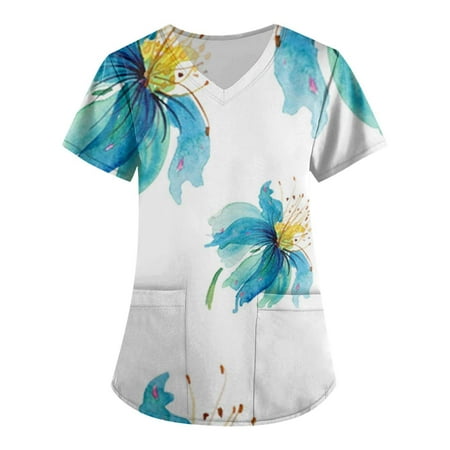 

XHJUN Womens Scrub Tops Strictly Scrubs Stretch Women s Royal Floral Shadows Print Scrub Top XL Blue