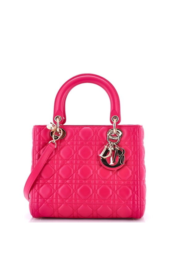 Pre-Owned Lady Dior Bag Cannage Quilt Lambskin Medium By Rebag