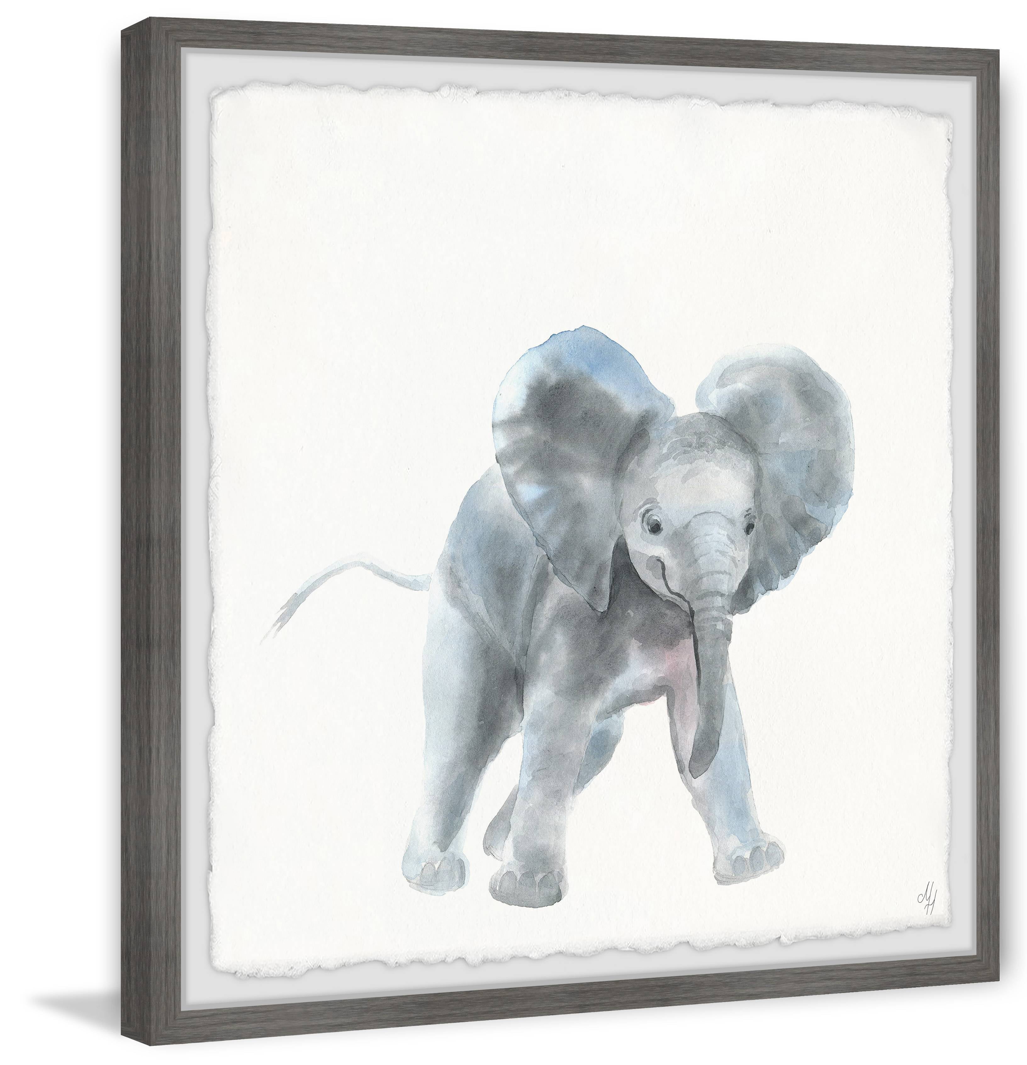 Marmont Hill Playful Elephant Framed Wall Art, 18.00" x 1.50"