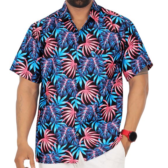 LA LEELA Mens Hawaiian Shirts Short Sleeve Button Down Shirt Men's Tropical Shirts Casual Holiday Summer Party Caribbean Shirts for Men Funny XXL Leaves, Multicoloured