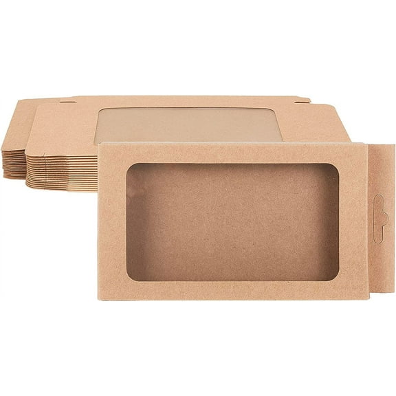 20 Pack Kraft Paper Boxes with Clear Window 7x3.5x0.6" Brown Gift Packaging Boxes for Bakery Cookies Cake Candy Wedding Party Favors Mixed Color DIY