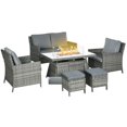 thumbnail image 1 of Outsunny Ensemble de Meubles de Patio 6 Pièces avec Chaises Poufs Canapé Table de Foyer, 1 of 9