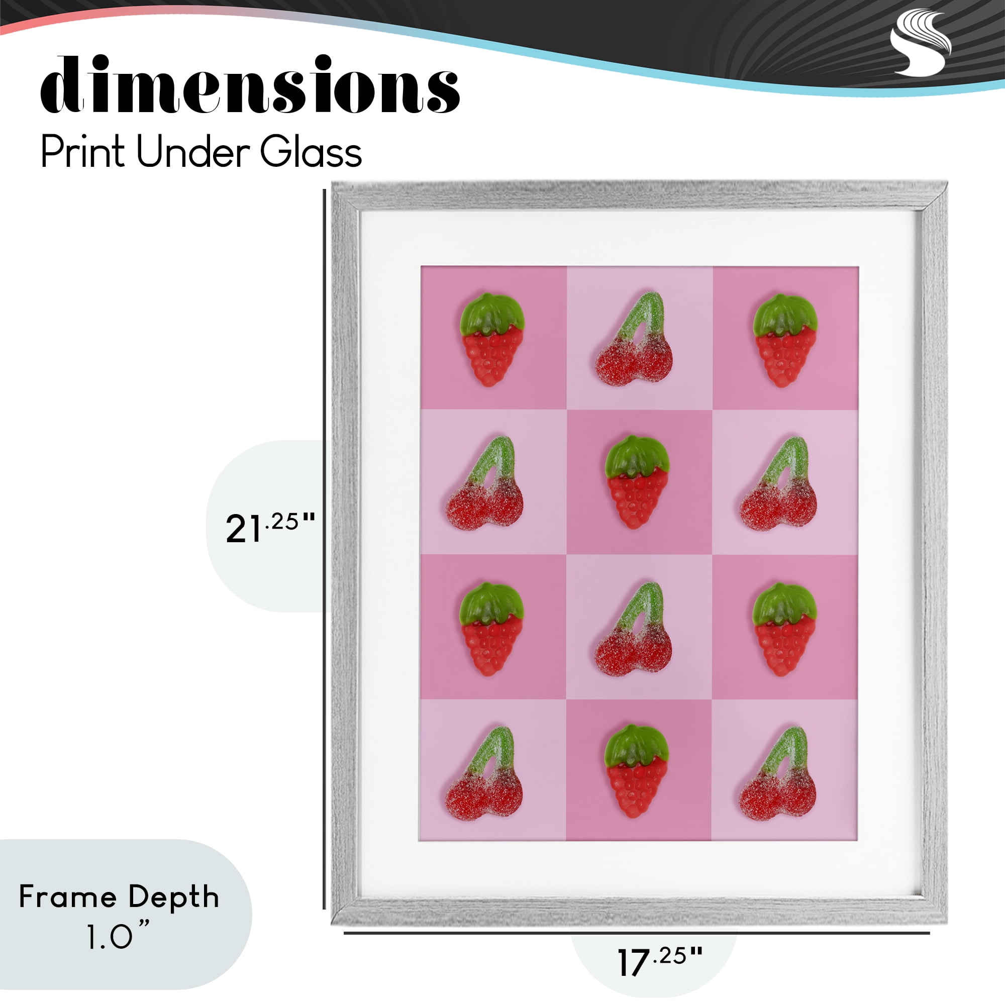 Stupell Industries Gummy Strawberry and Cherry Checkerboard Gray Framed Print Under Glass, design by LISH Creative