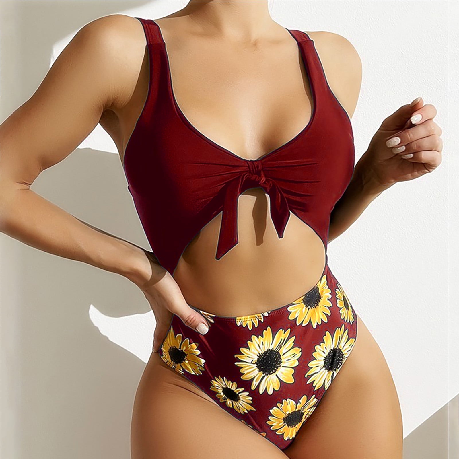 HAOTAGS 2023 Women Bikini Swimsuit New Sunflower Color Blocking One 