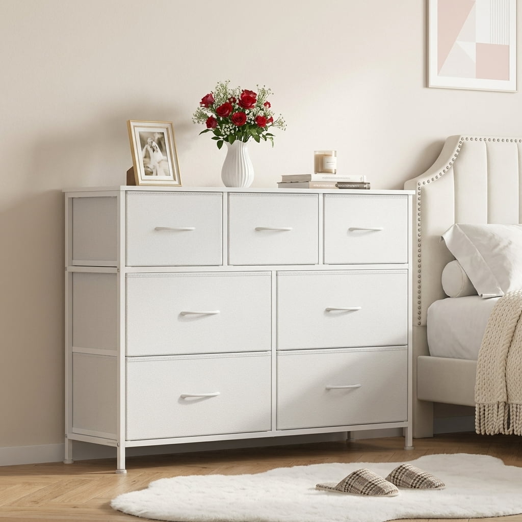 LEDREM Modern 2-Drawer Storage Dresser, Steel Frame Fabric Chest of Drawers for Bedroom, Closet or Entryway