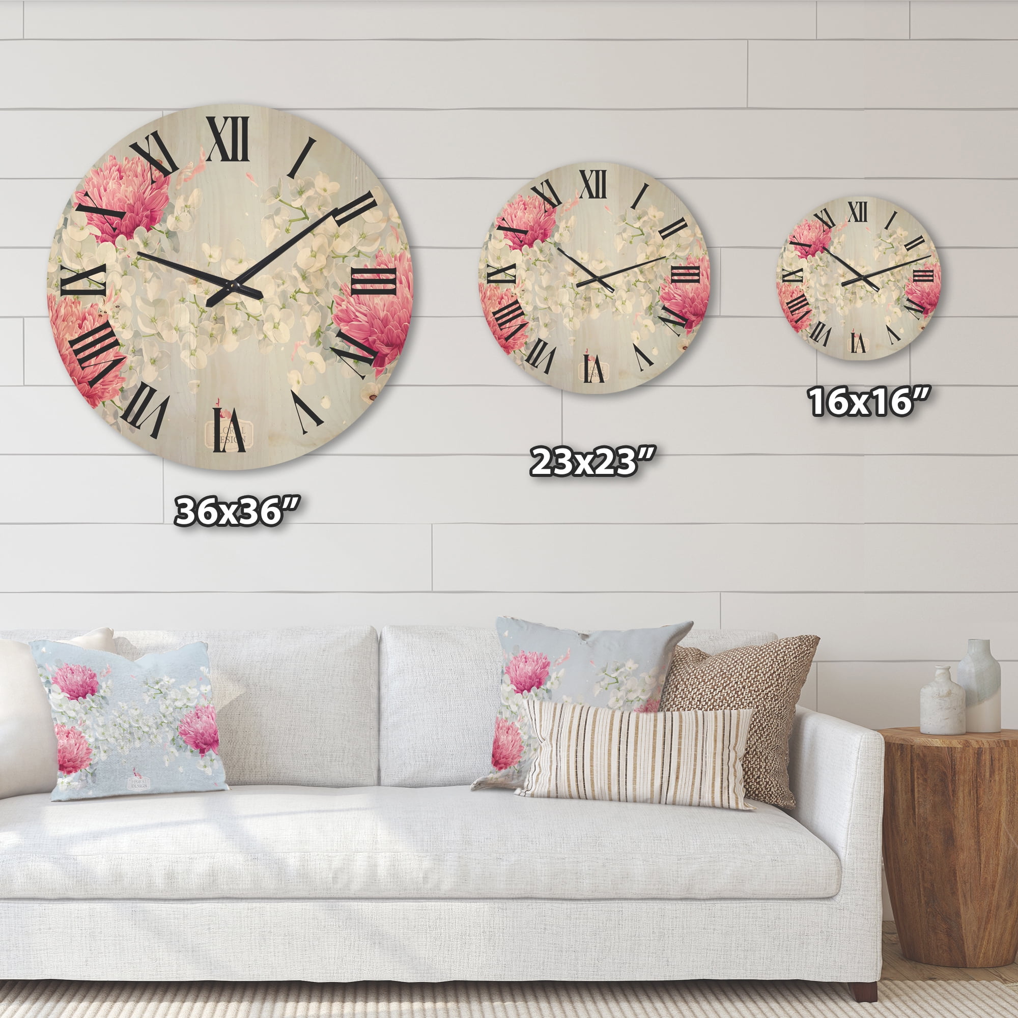 Designart 'Apple Blossom and Chrysanthemums' Traditional Wood Wall Clock