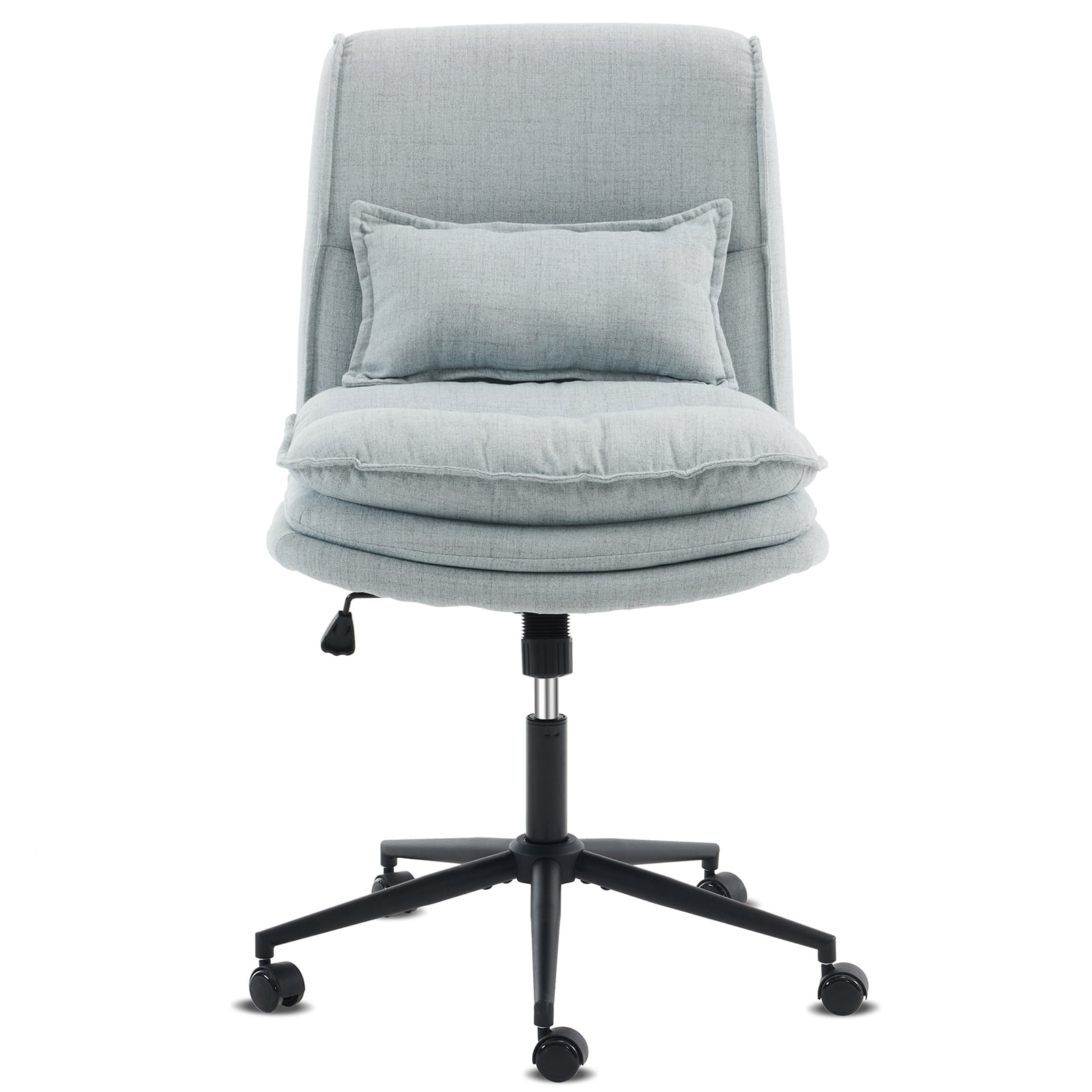 Ktaxon Armless Office Chair Linen Fabric Study Chair Adjustable Swivel Vanity Chair with Ergonomic Backrests and Wheels for Conference and Home Light Blue
