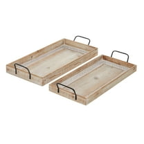 DecMode 27", 25"W Brown Wood  Tray with White Wash, 2-Pieces