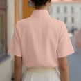 thumbnail image 5 of Yrmaups Loose Fit Short Sleeve Blouse for Women Plus Size, Elegant High Neck Top, Soft Stretch Tee for Business Work Office Daily Wear, Pink XL, 5 of 7