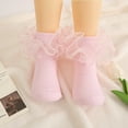 thumbnail image 3 of Trayknick 1 Pair Children Socks Lolita Princess Style Floral Lace Decor Solid Color Soft Breathable Elastic Anti-slip Ballet Dancing Performance Socks Black, 3 of 13