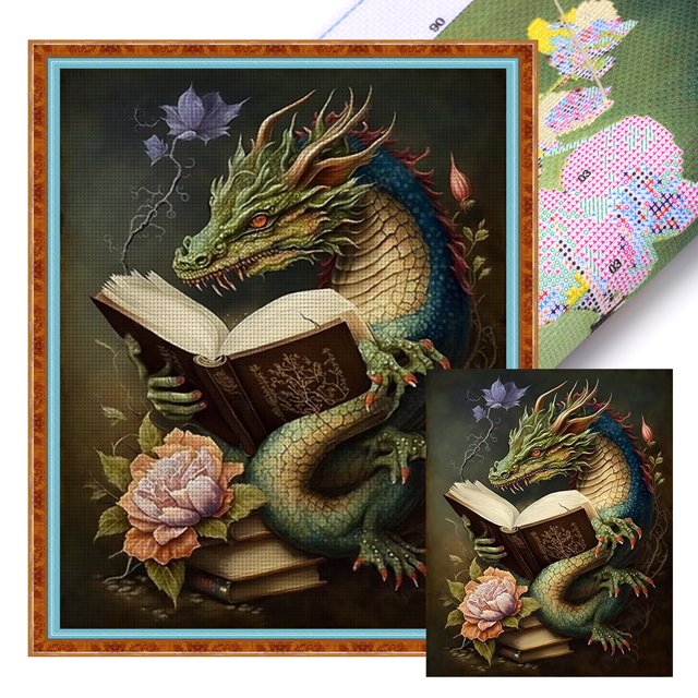 Kit Punto Cruz Con Dragón Impreso Hilo Algodón Ecológico Bordado 11CT 40x50cm