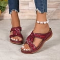 thumbnail image 2 of Orthopedic Sandals for Women Hollow out Embroidery Strap Slides Comfortable Arch Support Slippers Thick Soft Sole Slip on Beach Shoes Wine Size 8, 2 of 7