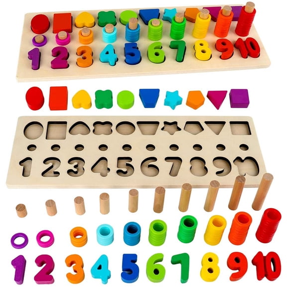 Montessori Educational Wooden Toys for Kids,Shape Sorter Number and Math Stacking Blocks Toddlers Learning Toys Gift,Learning Puzzle Toys for Toddlers,Preschool Teaching,Early Education Toy