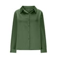 thumbnail image 4 of HVOBTTY Womens Tops, Long Sleeve Shirts for Women， Women Solid Spring/Fall Temperament Satin Lapel Top Shirt Green M, 4 of 5