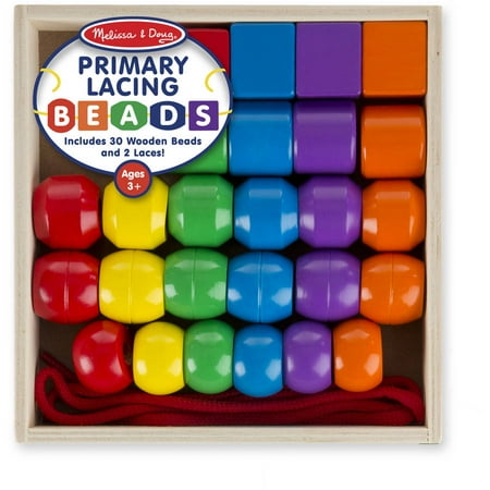 Melissa & Doug Primary Lacing Beads - Educational Toy With 8 Wooden Beads and 2 Laces