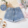 thumbnail image 2 of KPOPLK 6-16Y Girls Jean Shorts Cute Elastic Waist Denim Shorts for Teen Straight Leg Y2K Streetwear,Light Blue,Size 10-11 Years, 2 of 5