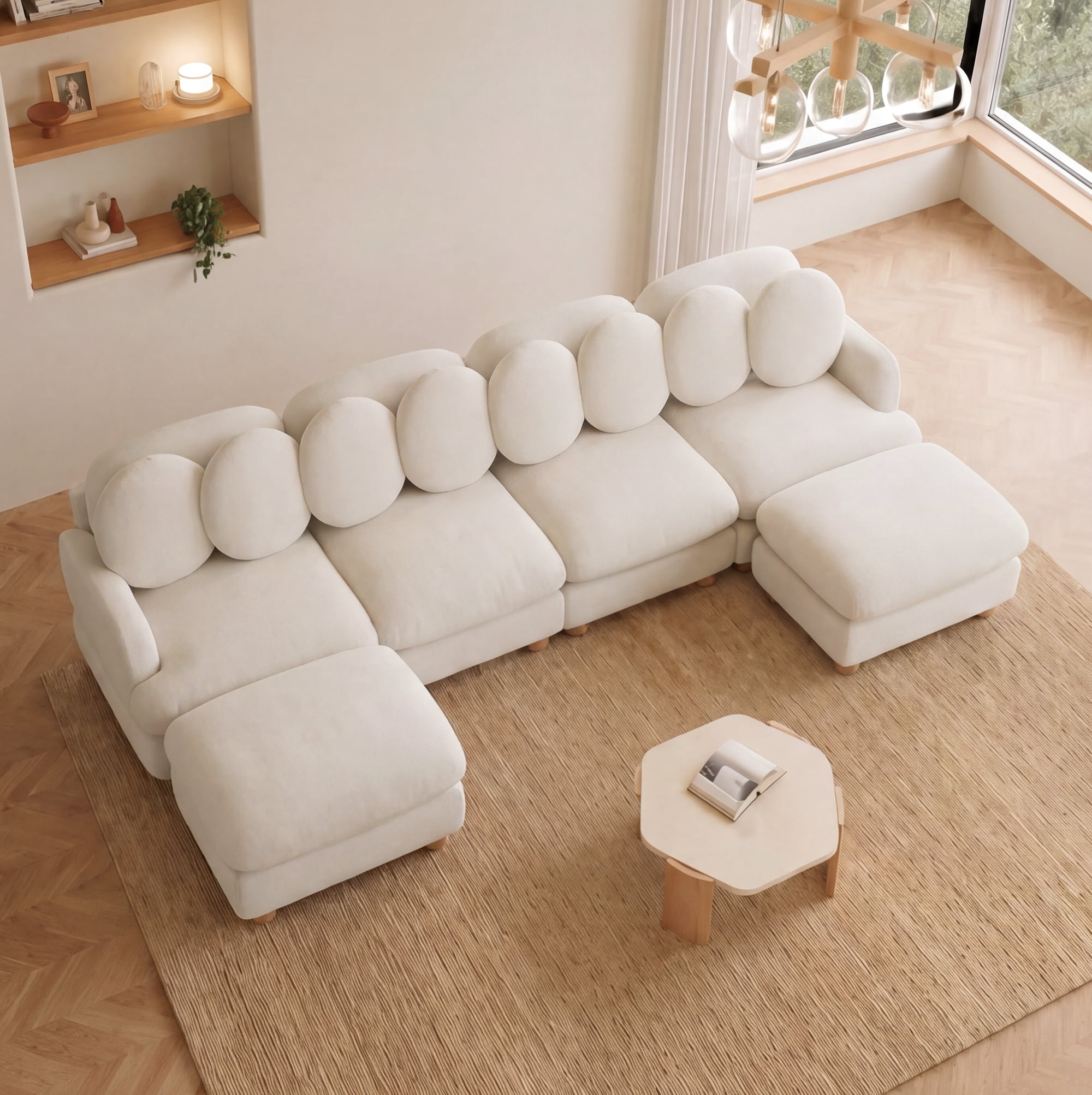 123" U-shaped 6 Seater Chenille Modular Sectional Sofa Couch with 8 Throw Pillows and 2 Ottoman