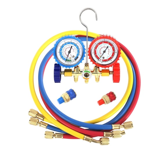 DEA Diagnostic Manifold Gauge Set for R134A R12 R22 R502 Refrigerants with 4FT Three-Color Hoses and 2 Quick Couplers 1 Pack