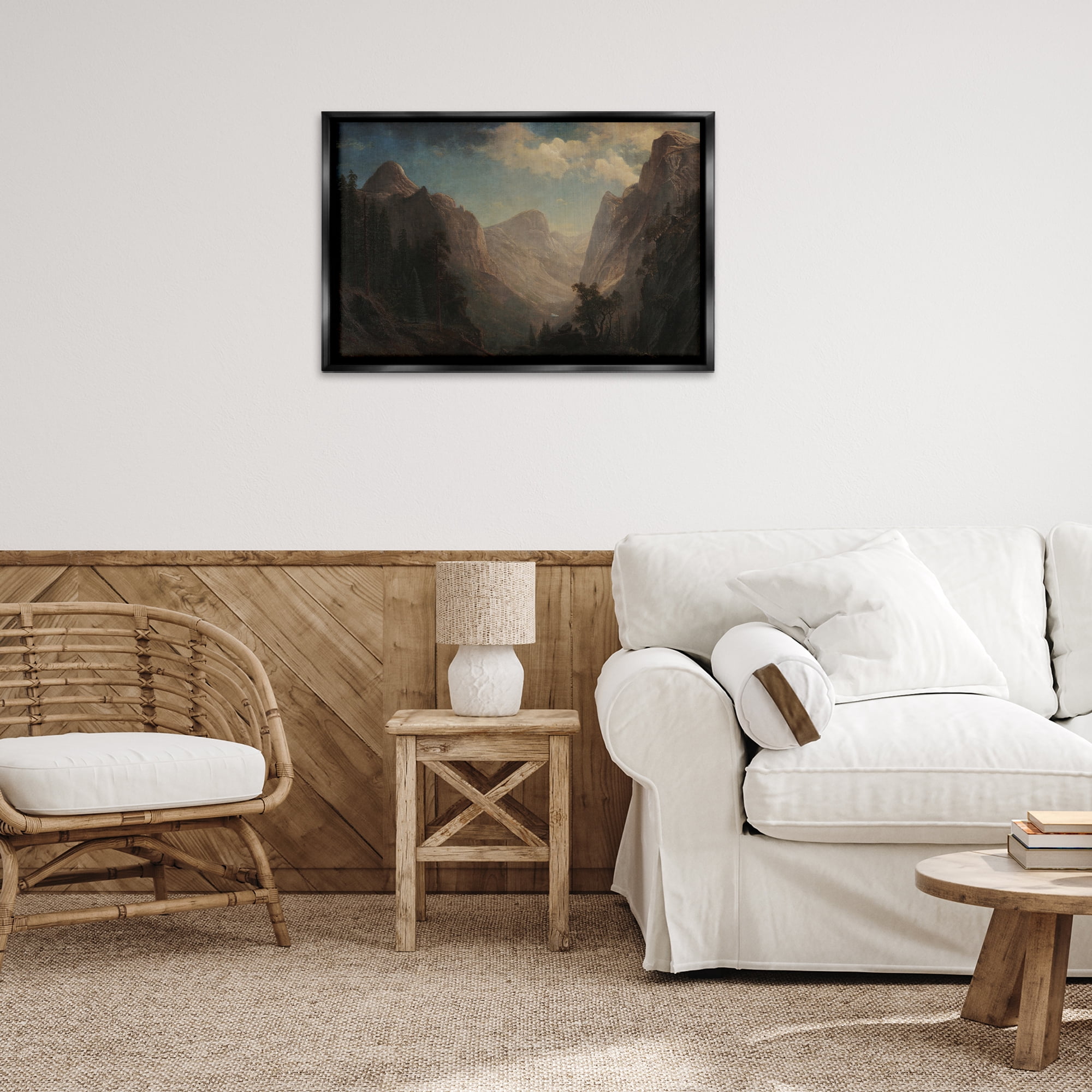 Stupell Industries Classic Bierstadt Valley Landscape Landscape & Nature Painting Black Floater Framed Canvas Art Print Wall Art, 31 x 21