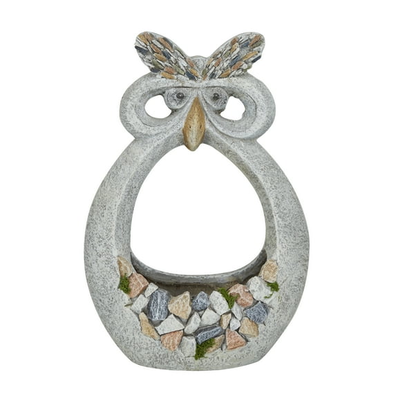 DecMode 14" x 20" Indoor Outdoor Gray Fiberglass Owl Planter with Stone Mosaic Design
