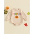 thumbnail image 2 of Nygoyerh Baby Girls Casual Crewneck Romper 3M 6M 12M 18M Long Sleeve Bodysuits Letter Pumpkin Embroidery Halloween Playwear Newborn Infant Clothing, 2 of 7